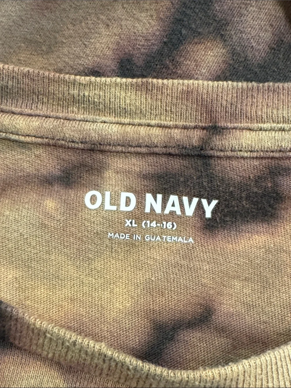 OLD NAVY Bleach Dyed Blue Bronco Graphic Tee L 14/16